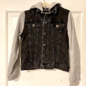 HUDSON JEANS KIDS BLACK/GRAY DENIM HOODED JACKET SIZE 7/8